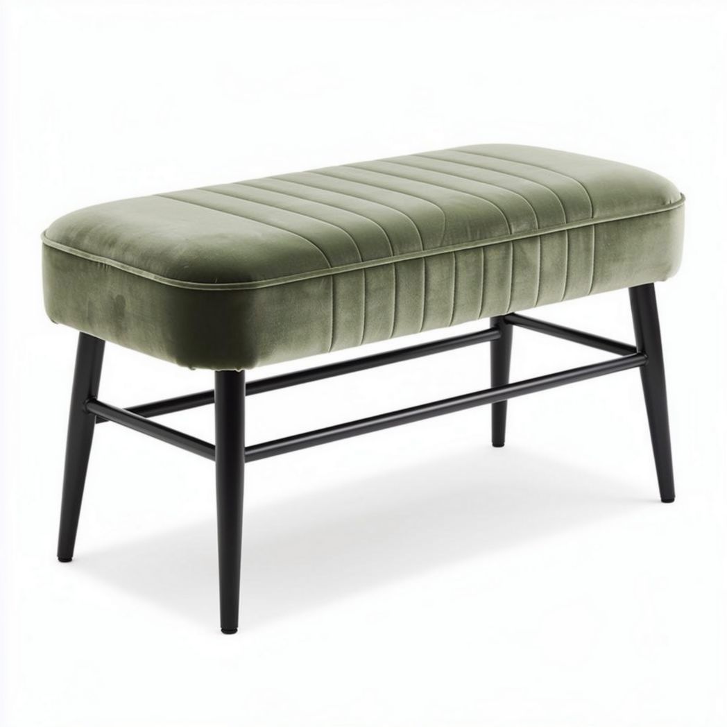 Groene velvet bank met metalen onderstel 100 x 40 x 45cm