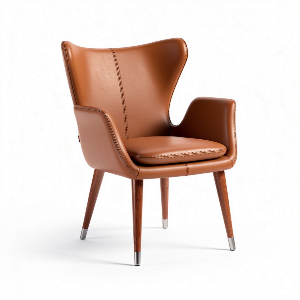 Lederen fauteuil met hout en metalen poten 80 x 80 x 85cm bruin