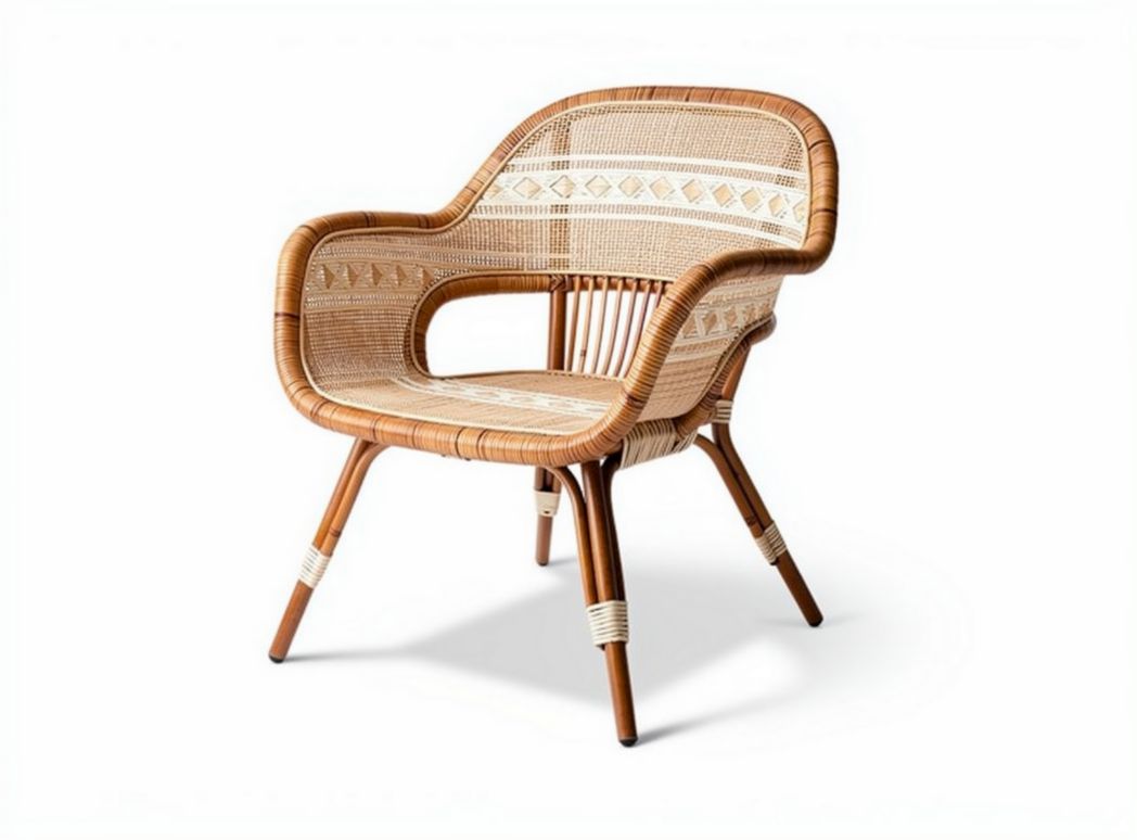 Rieten fauteuil met houten poten en ambachtelijke afwerking 80 x 70 x 80cm