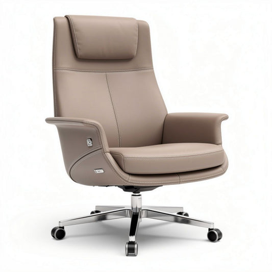 Leren ergonomische bureaustoel met verstelbare rugleuning en hoofdsteun in beige 70 x 70 x 110cm