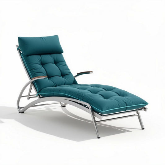 Ligstoel van aluminium en textiel in turquoise met afmetingen 160 x 65 x 90cm