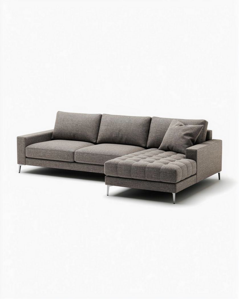 Loungebank met chaise longue van grijs stof 200 x 90 x 85cm